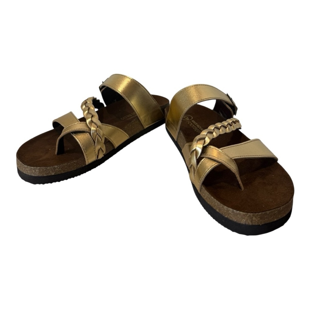 WHITE MOUNTAIN Women's Huntington Leather Flat Sandal Gold -Size 9 NEW